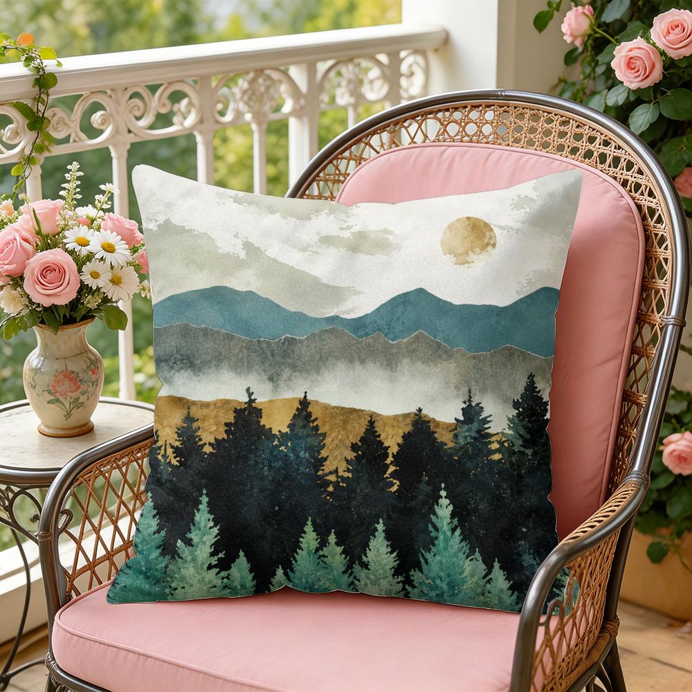 Watercolor Nature Art Cushion Cover Silky Short Plush Invisible Zipper Dustproof Sofa Pillow Case For Home Decor