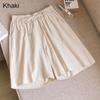 Frauen Sommer Elastische Taille Breite Bein Hosen Kordelzug Shorts Strand Shorts Lose Beiläufige Einfarbig