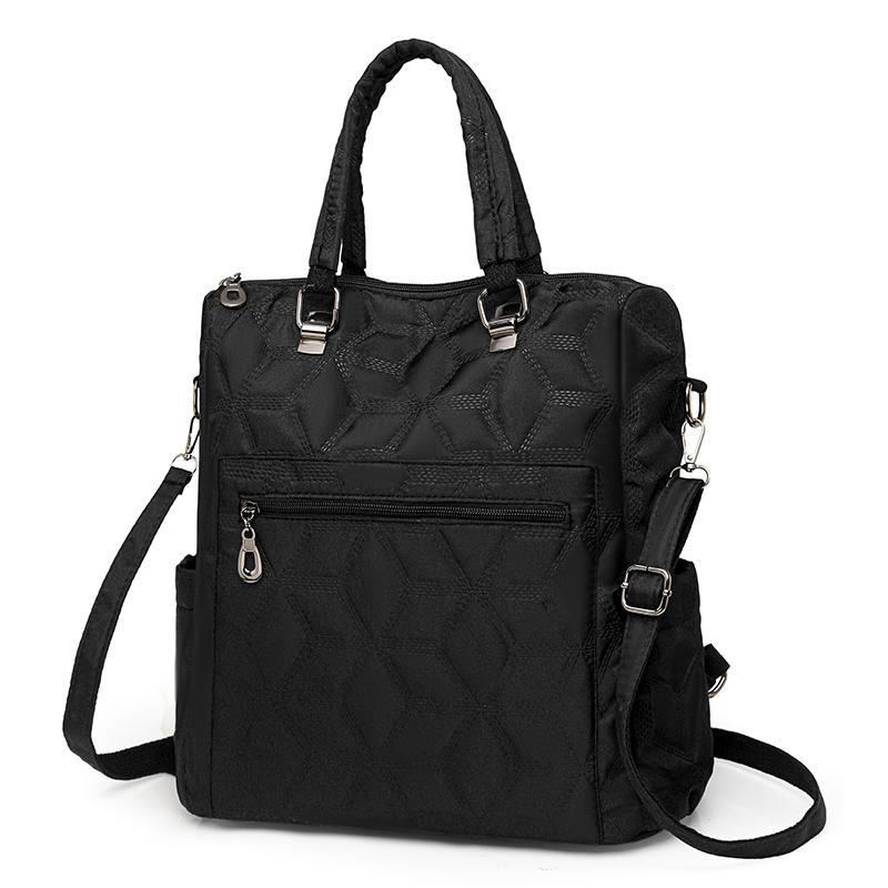 Quilted Nylon 2-in-1 Backpack for Women – Stylish Tote & Shoulder Bag with Multiple Pockets and Adjustable Straps