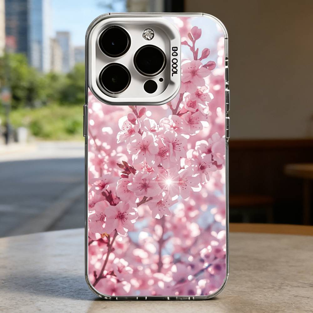 Pink Sakura White Shockproof Phone Case For iPhone 16,15,14,13,12,11,Pro,XS,Max,Plus,Mini,SE