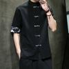 Chinese Style Cotton Linen Shirt Men Retro Casual Print Stitching Short-sleeved Tops Summer Top Quality Men Streetwear