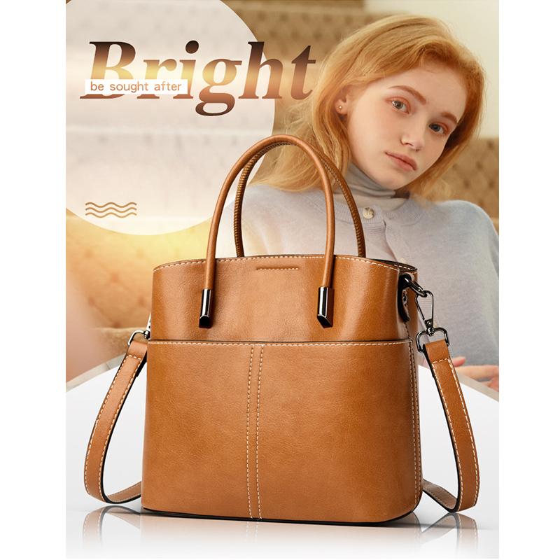 Oily Wax Leather Handbag Niche High-end Commuter Shoulderbag Female Large-capacity Messenger Bag