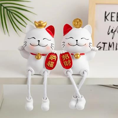 2Pcs: Creative Cute Wealth Attraction Cat Hanging Doll Ornament Home Living Room Office Desktop Decoration Decoration