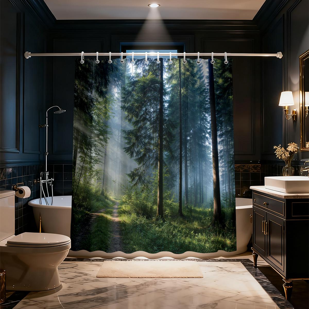 

1Pc Landscape Forest Printed Waterproof Shower Curtain Partition Privacy Hanging Curtain Multiple Sizes 12 Hooks W60H190(CM)-1 Pcs