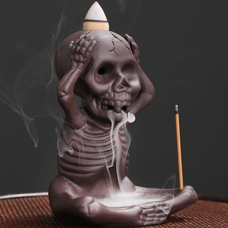 Skull Shape Backflow Incenses Cones Holder, Ceramics Furnaces Incenses Burners Holder for Home Craft