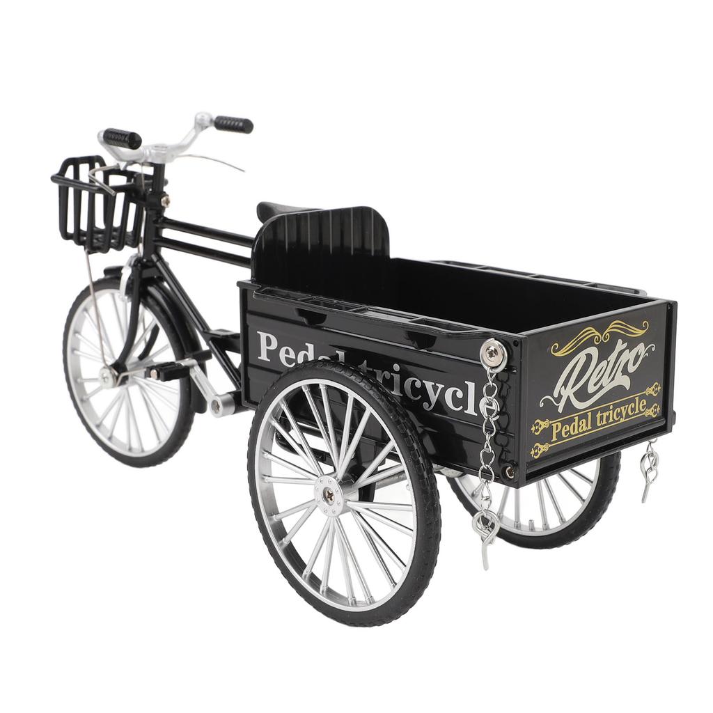 Miniature Alloy Retro Three Wheel Flatbed Truck Metal Tricycle Model Toy Vintage Car Home Decoration for