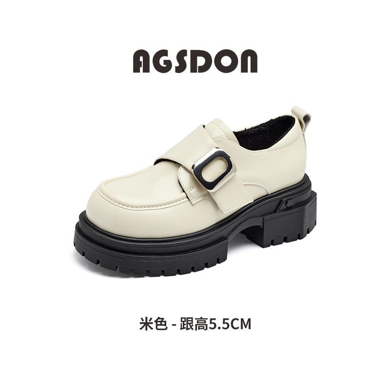 Platform year autumn and winter new retro British college style black jk small leather shoes