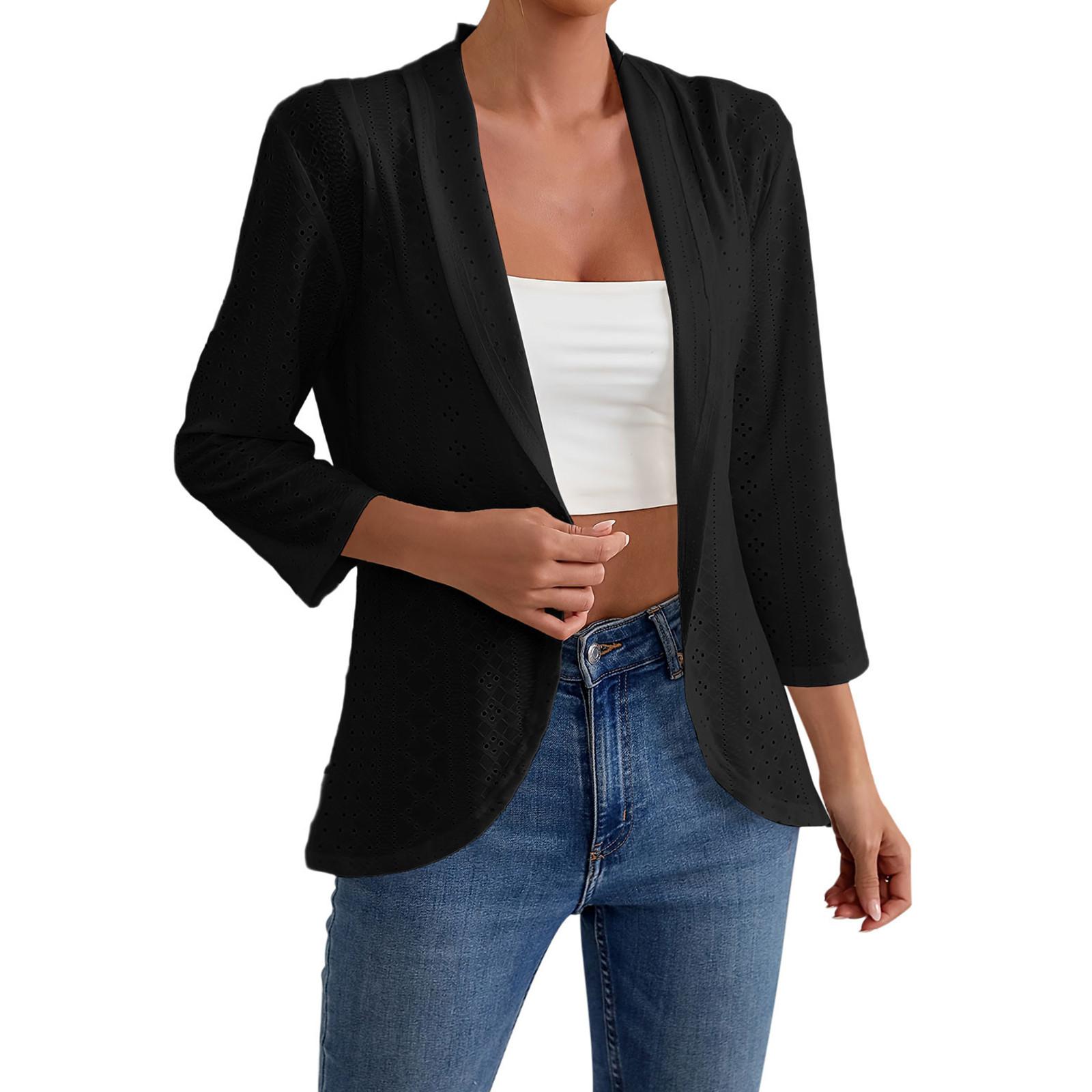 

Женский модный повседневный кардиган-жакет с рукавом три четверти, однотонный XXL чёрный