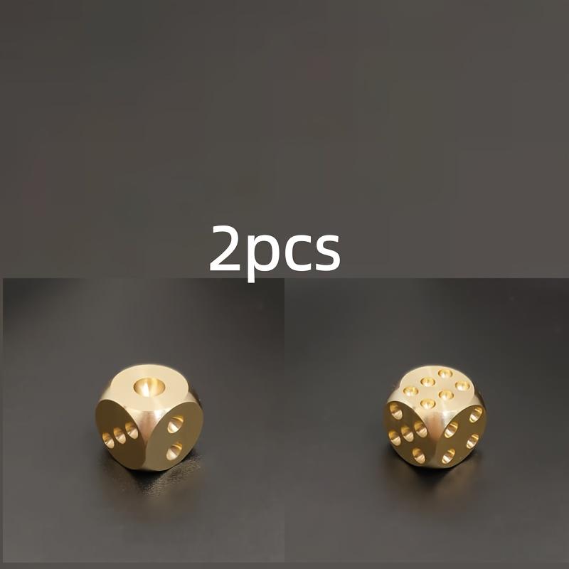 Golden Copper 2Pcs Elegant Pure Copper Chess Dice - Exquisitely Carved Perfect For Table Games Bars And KTV - Yellow Table Games High-Quality Metal 2Pcs