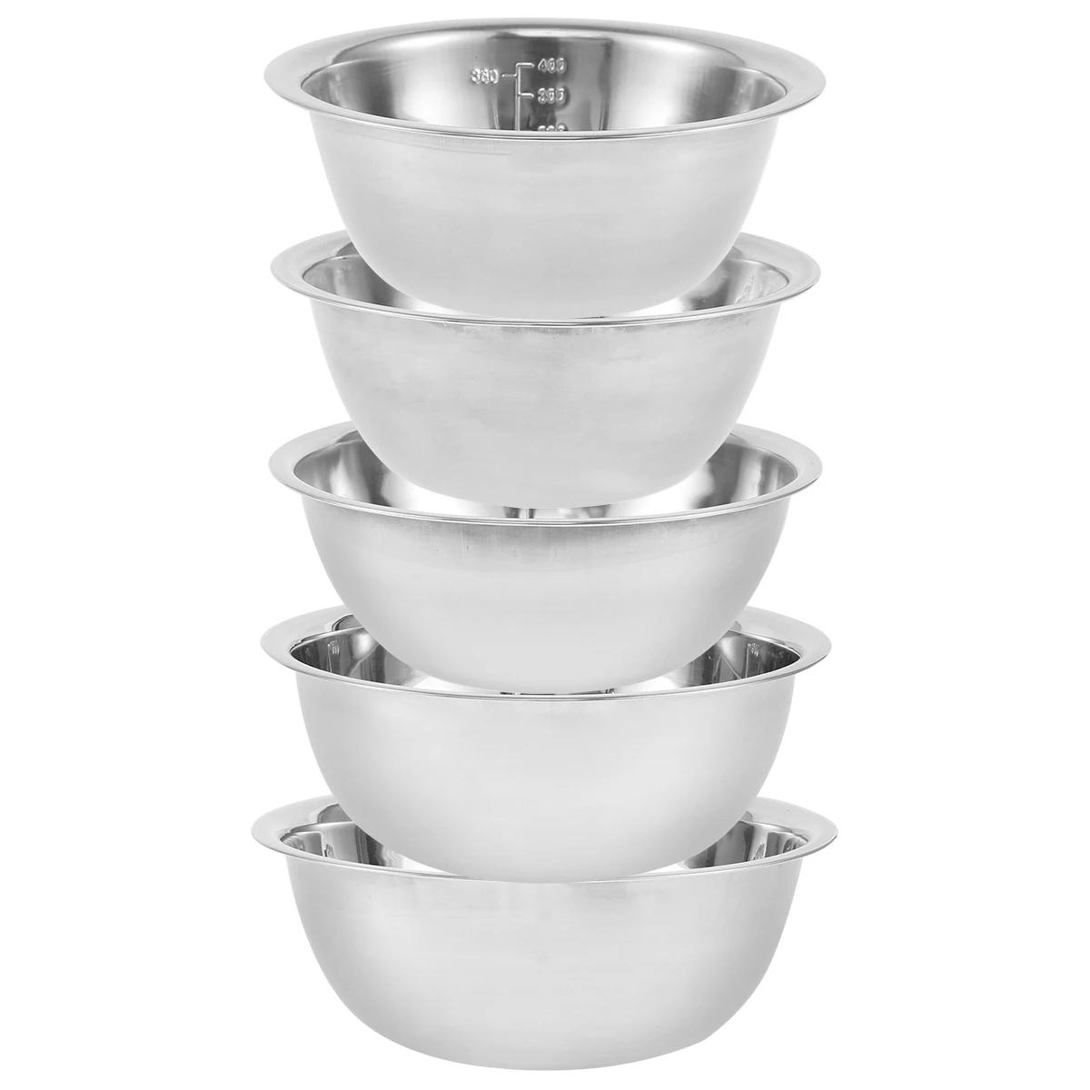 5pcs Stainless Steel Mixing Bowls Cooking Baking Bowl Set 5 Size Space Saving Nested Bowl Set For Salad Kitchen Cooking Goods 5 inch