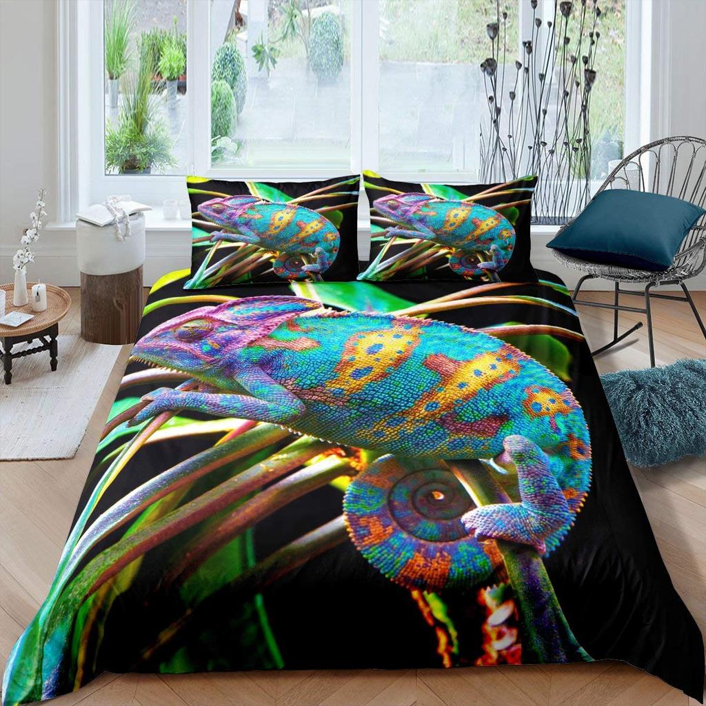 Chameleon Duvet Cover Sets for Teens Queen King Size Lightweight Down Quilt Cover Set  Animal Pattern Bedroom Decor No Comforter