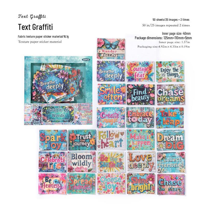 Sugar Poem Vintage Text Stickers: 50-Sheet Garden Word Elements, 6 Styles for DIY.