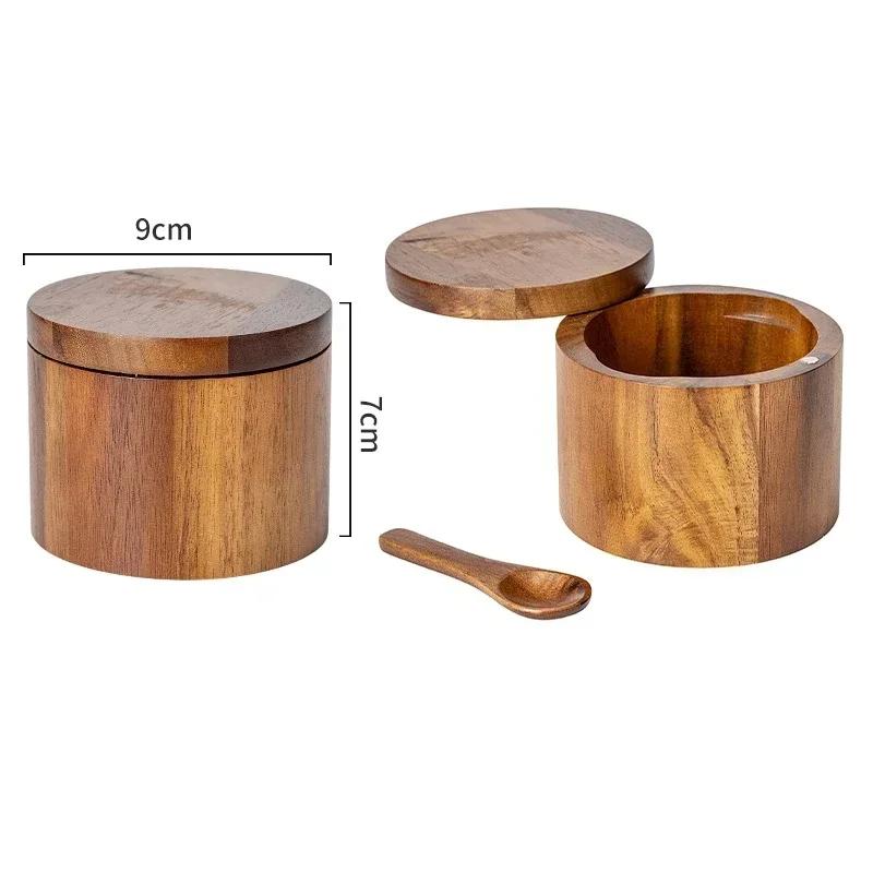 Wood Salt Jar Solid Wood Seasoning Box Wooden Kitchen Seasoning Bottle Storage Seasoning Jar