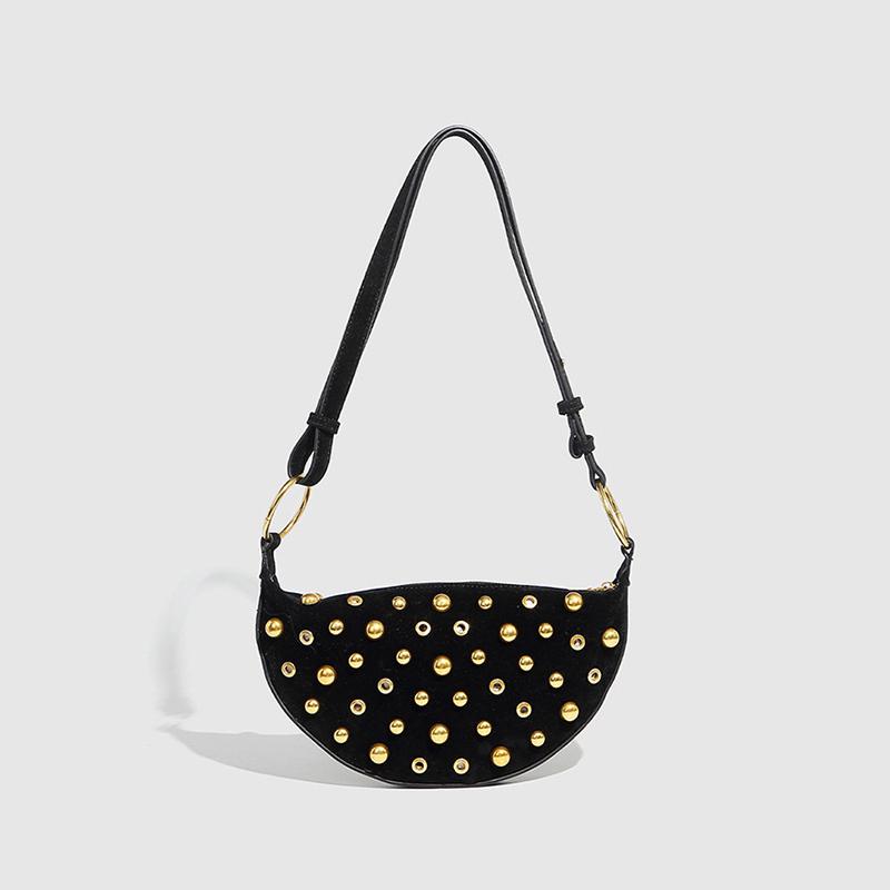 Studded Shoulder Bag Rivet Crescent Bag For Women Classic Underarm Bag High-End Retro Rivet Polka Dot Shoulder Bags