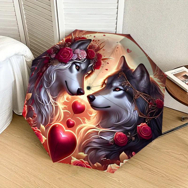 1pc Wolf Love Romance Artwork Umbrella with Plastic Handle,Suitable for All Seasons Home Travel Outdoor UmbrellaDD965