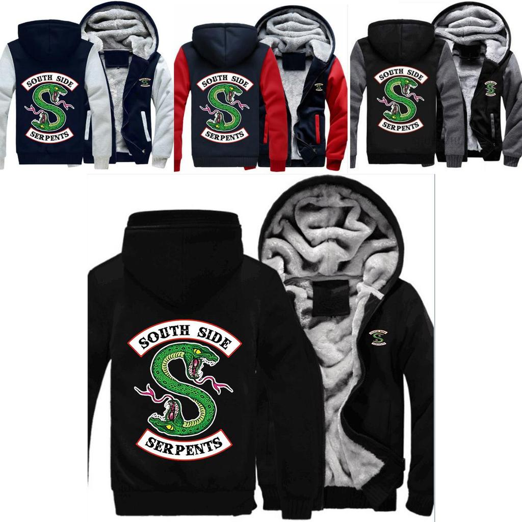 Riverdale Men Serpents Hoodies Zip Sweatshirts Thick Fleece Jacket Hooded Coat