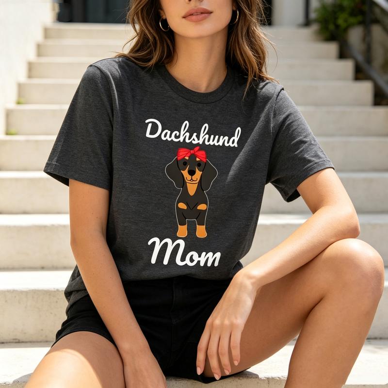 Dachshund Mom Tee Unisex Red Bow Dog Mom Casual Short Sleeve Shirt for Pet Lover Daily Wear100 Cotton Y2k Top Harajuku