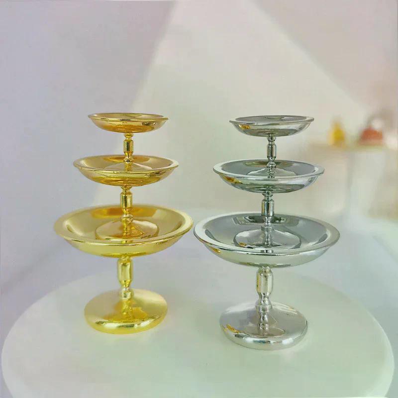 1Pc Dollhouse Miniature Metal Fruit Snack Tray Model Cake Dim Sum Tray Funiture Accessories For Doll House Decor Toys Gift