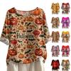 Camicia alla moda e casual da donna a maniche corte con scollo rotondo e stampa, blusa top in cotone e lino