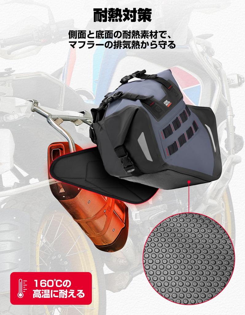 KEMIMOTO Motorcycle Side Bags (Left and Right Set) - 30L Large Capacity, Fully Waterproof and Heat Resistant, KM1026