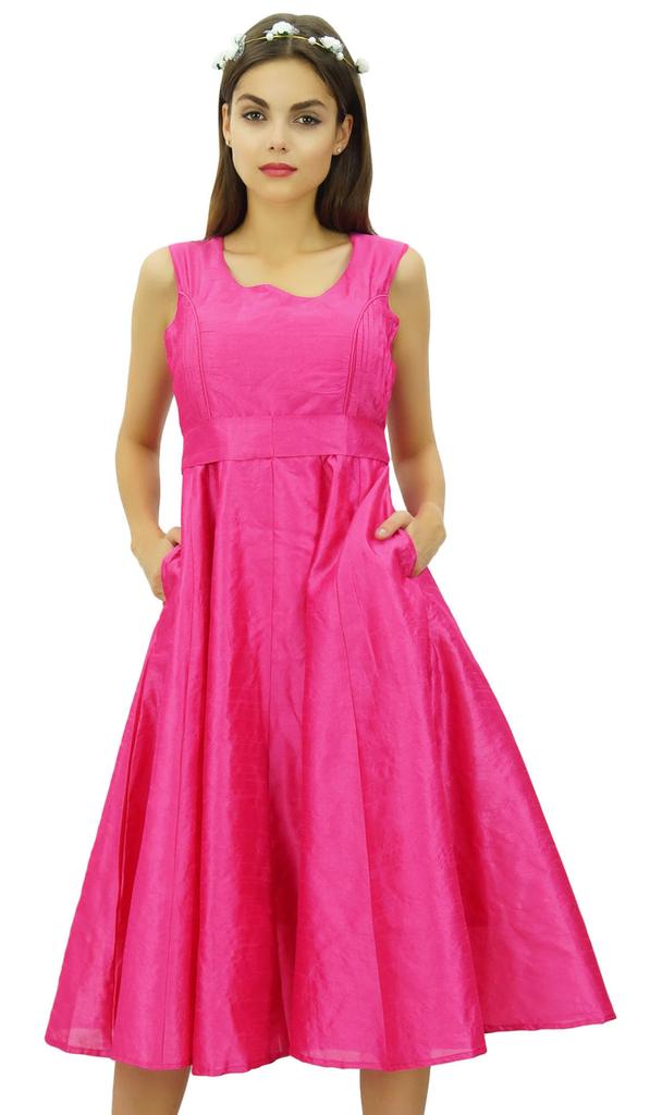 Bimba Women's Prom Dress With Belt Bridesmaid Party Midi Dress With Pockets