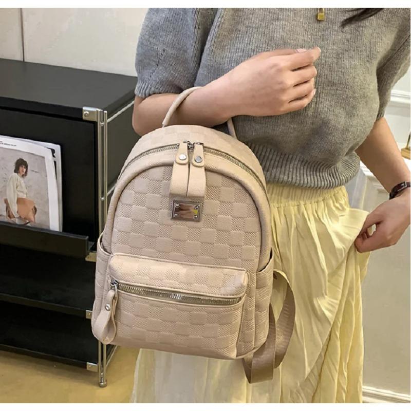 

Новые женские модные клетчатые кожаные сумки на ремне с двойной молнией, вместительный дорожный рюкзак, школьная сумка, женские повседневные рюкзаки W27CMXH32CM хаки