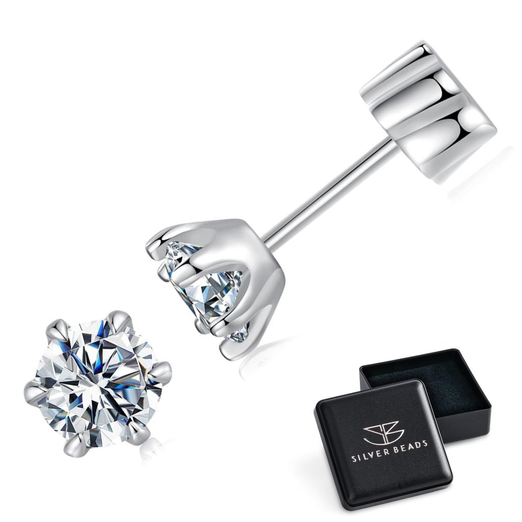 Moissanite silver earrings 3x3mm 0.1 ct silver 925 size S