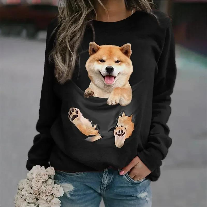 Women's 3D Pullovers O-neck Long Sleeve Cat Puppy Fashion Animal Cute Pet Print Hoodies Large Casual Street Wear Oversize Sweatshirt Ootd