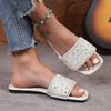 Women's Flat Rhinestone Slippers Women's One-line Sandals Peep-toe Beach Shoes