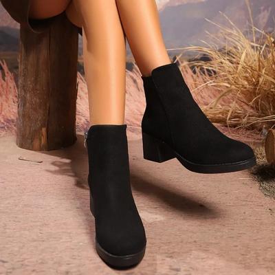 Womens Ankle Boots Classic Faux Suede Brand Design Womens Chunky Heel Short Boots Fashion Round Toe Casual Outdoor Walking Boots