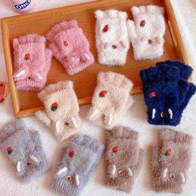 Winter For Girls Fingerless Children Half Finger Gloves Strawberry Korean Mittens Women Gloves