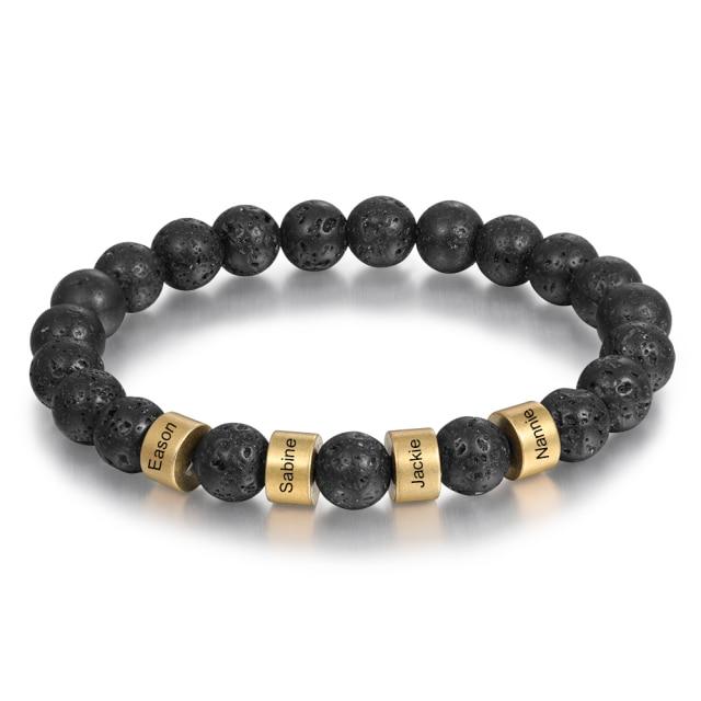 Personalized Bracelets Engraved 1 ~4 Names Customized Men Gold Color Color Beads Elastic Bangle Plain Simple Jewelry Giveaway Gifts (Ba103287 )Simple