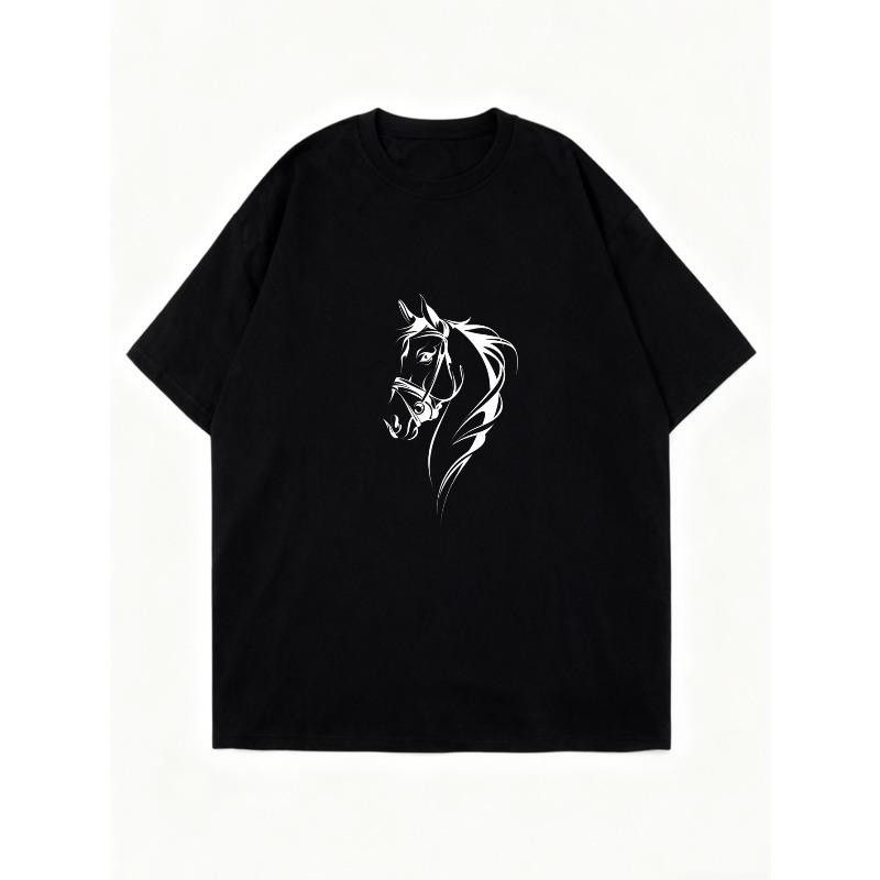 Oversized T Shirt Dress Black Horse Head Graphic Print Casual Wear For Women