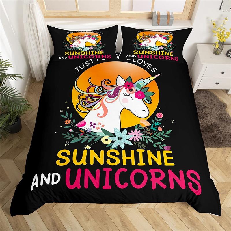 Comforter 3D Unicorn Cartoon Style Bedding Set Luxury Twin Full For Kids Boys Girls Comforter Home Textile