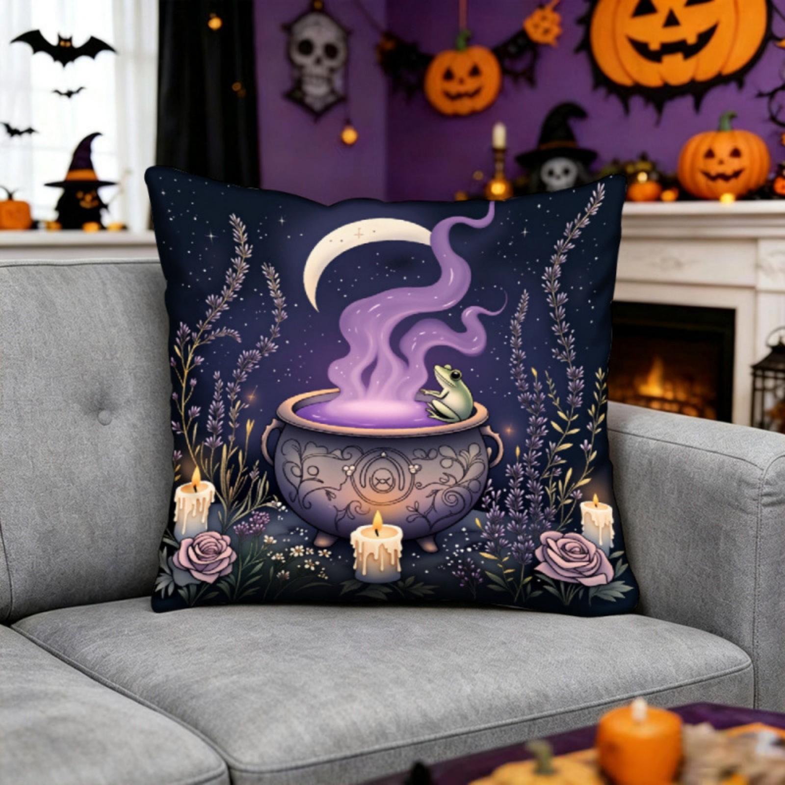 

Halloween Decorative Pillow Cover 45x45cm Soft Embroidered Style Cushion Case for Home Hotel Airbnb Seasonal Accent One Size