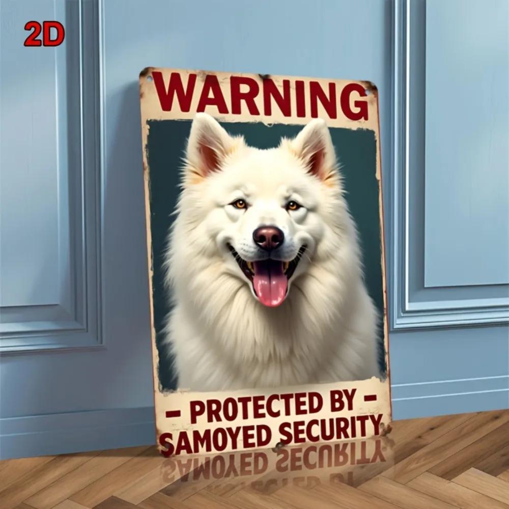 Retro Samoyed Metal Sign "Emoyed Security Protection" Humorous Decor