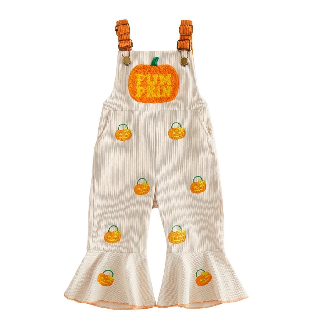 Citgeett Summer Halloween Kids Toddler Baby Girls Jumpsuit Embroidery Sleeveless Ribbed Bell Bottom Overalls Clothes
