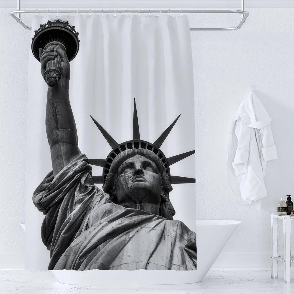 

American Style Statue Of Liberty Printed Shower Curtain Bathroom Curtains Home Decor Waterproof Polyester Fabric With Hooks W60H190(CM)-1 Pcs