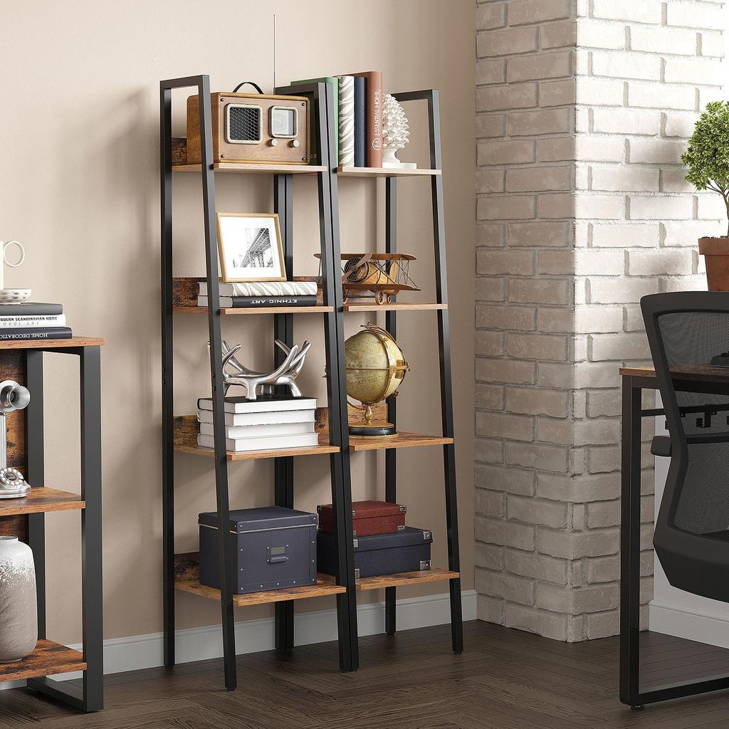 VASAGLE Ladder Shelf, 4-Tier Home Office Bookshelf, Freestanding Storage Shelves, for Living Room Bedroom Kitchen, Steel Frame, Easy to Assemble