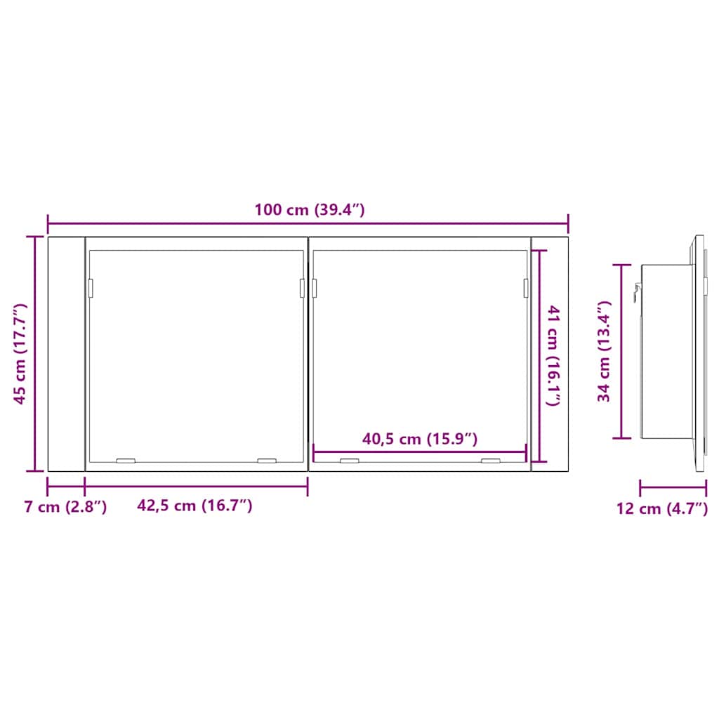 LED Mirror Cabinet with Shelf Artisan Oak 100 X 12 X 45 Cm