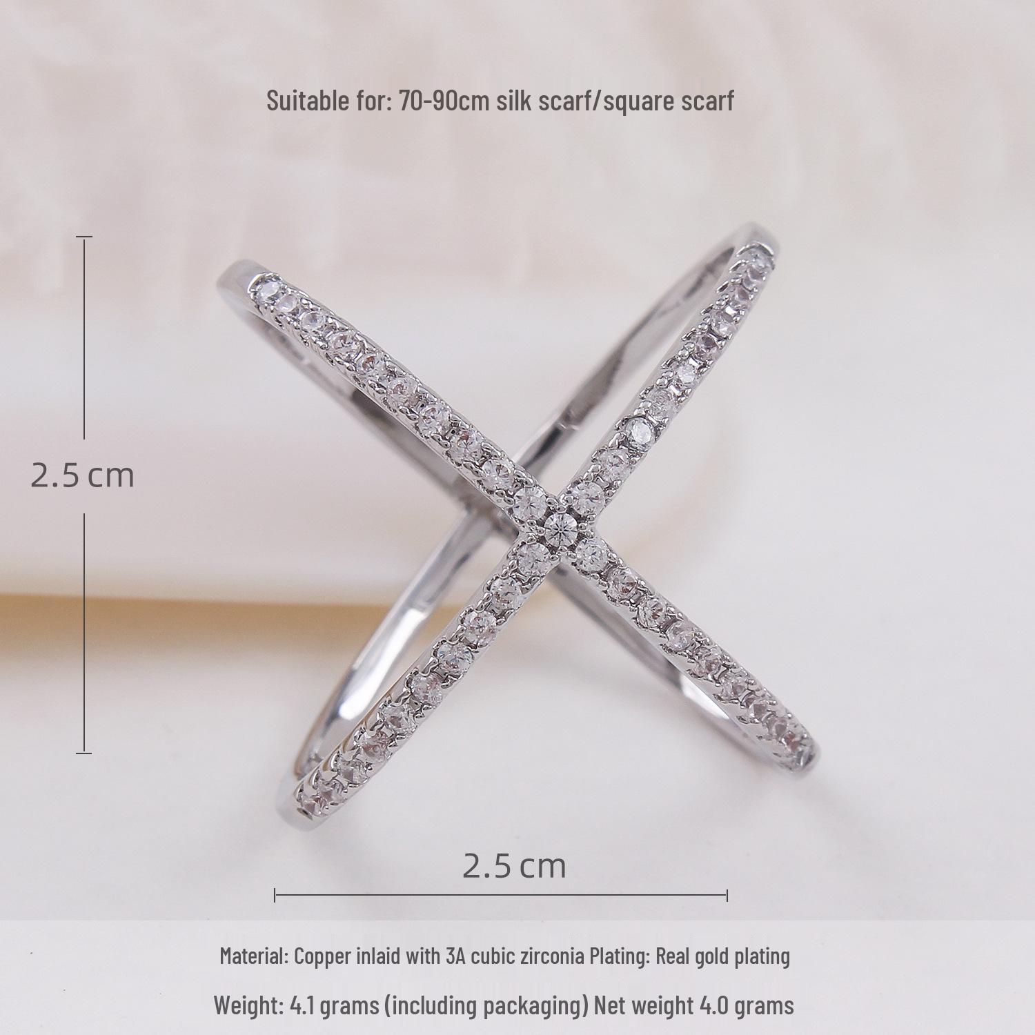 Elegant Zircon Inlaid X-Shaped Scarf Buckle  Ring - Versatile Women s High-End Autumn Accessory