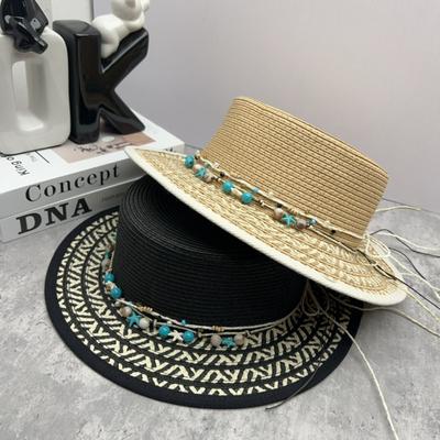 Spleißen Mischfarbe Flacher Strohhut Kinder 2025 Frühling und Sommer Neue Mode Retro Ethnischer Stil Zylinder