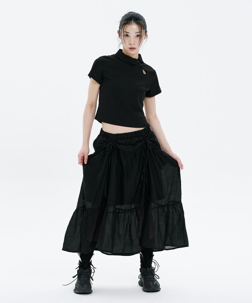 Hanahi Front Shirred Tiered Skirt Black