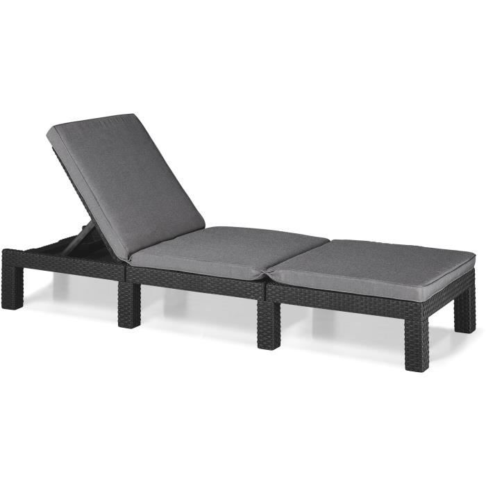 Bain de soleil - Allibert by KETER – DAYTONA – en résine imitation rotin tressé – coussin – dossier réglable - gris graphite