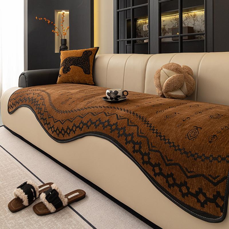 New Sofa Cushion Four Seasons Universal Fixed Non-Slip Light Luxury High-End Straight Row Leather Sofa Cover Cushion