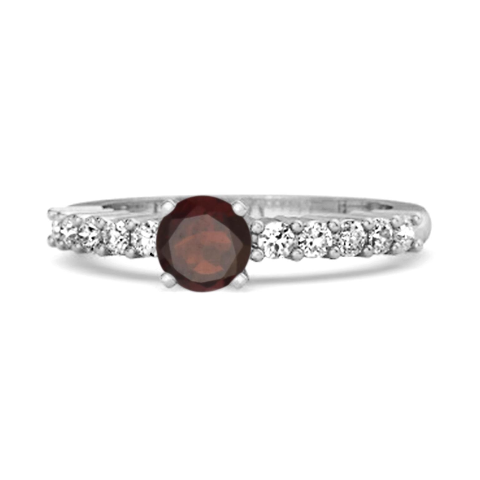 Garnet Round Solitaire Ring - 925 Sterling Silver 11