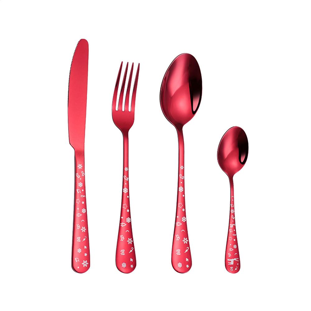 

4pcs/set High Quality Christmas Flatware Set Stainless Steel Red Green Dinnerware Knife Fork Spoon Cutlery Dishwasher Safe червоний