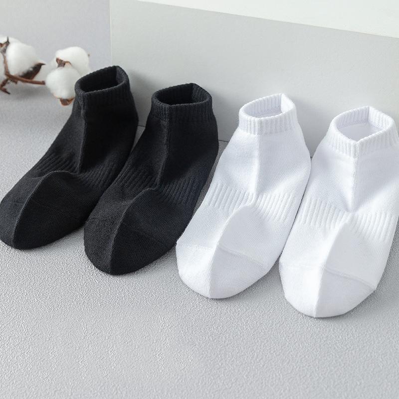5 Pairs 100% Cotton Summer Men's Boat Socks Black White Solid Colour Absorption Women Anti-Odor Breathable Low Cut Sports Socks