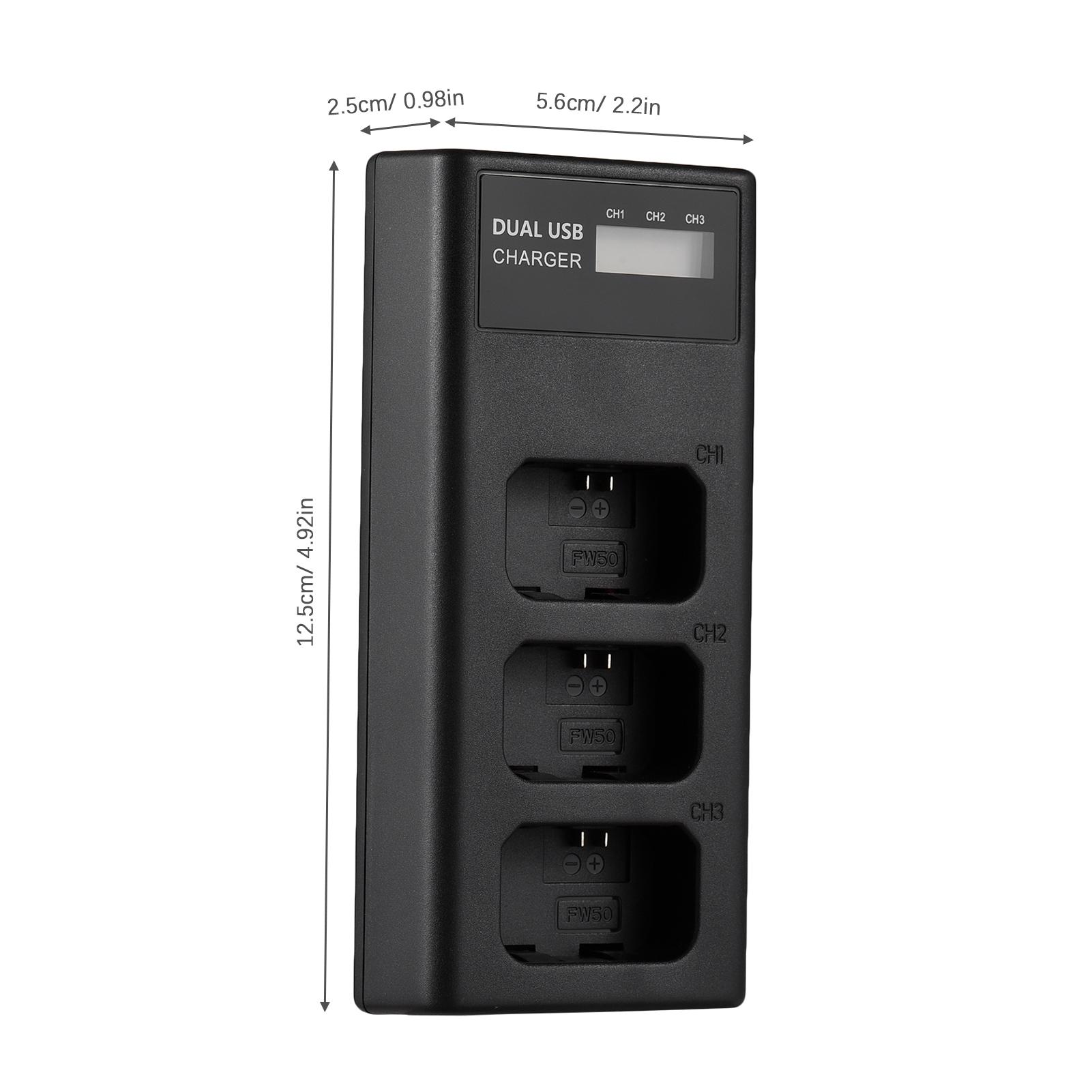 NP FW50 Battery 3 Channel Camera Battery with 3 Batteries and USB Charging Cable