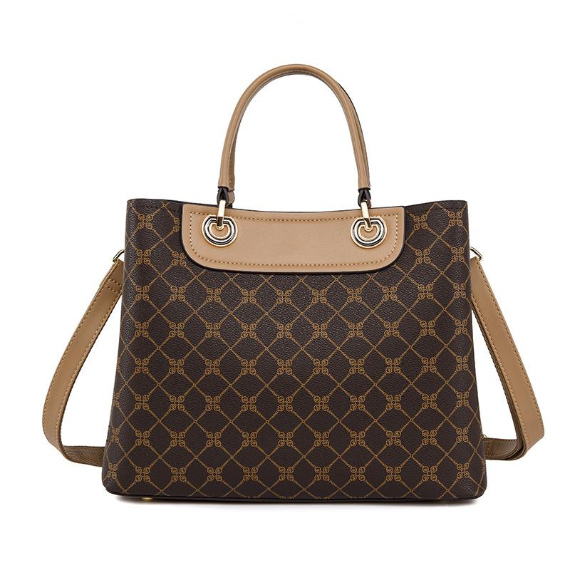 Handbag, New Middle-aged Mother Bag, High-end Feel, Large Capacity Tote Bag, Contrasting Color Printed Commuting Bag for Women